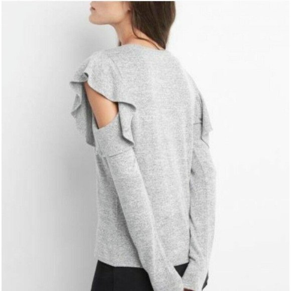 GAP | Long Sleeve Soft Spun Flutter Shoulder Top | Heather Gray | X-Large - Picture 2 of 10